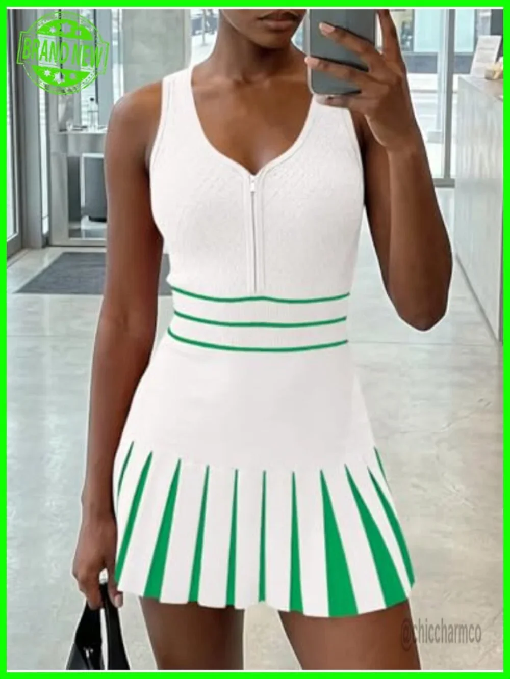 Womens Tennis Mini Dress Sleeveless Half Zipper Elastic Waist Athletic Workout
